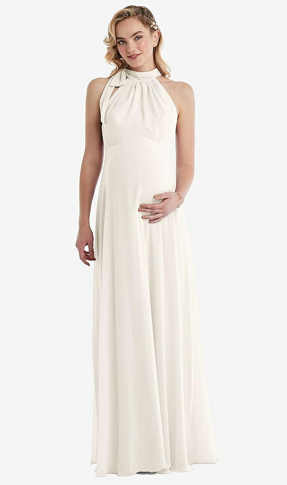 Front View - Ivory Scarf Tie High Neck Halter Chiffon Maternity Dress