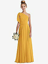 Front View Thumbnail - NYC Yellow One-Shoulder Scarf Bow Chiffon Junior Bridesmaid Dress
