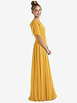 Side View Thumbnail - NYC Yellow One-Shoulder Scarf Bow Chiffon Junior Bridesmaid Dress