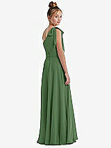 Rear View Thumbnail - Vineyard Green One-Shoulder Scarf Bow Chiffon Junior Bridesmaid Dress