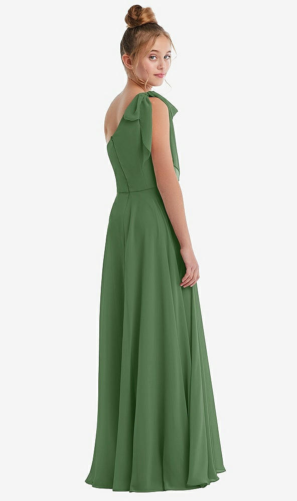 Back View - Vineyard Green One-Shoulder Scarf Bow Chiffon Junior Bridesmaid Dress