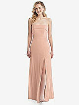 Front View Thumbnail - Pale Peach Cuffed Strapless Maxi Dress with Front Slit