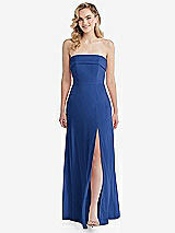 Front View Thumbnail - Classic Blue Cuffed Strapless Maxi Dress with Front Slit