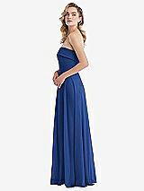 Side View Thumbnail - Classic Blue Cuffed Strapless Maxi Dress with Front Slit