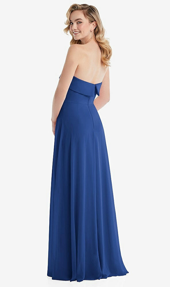 Back View - Classic Blue Cuffed Strapless Maxi Dress with Front Slit