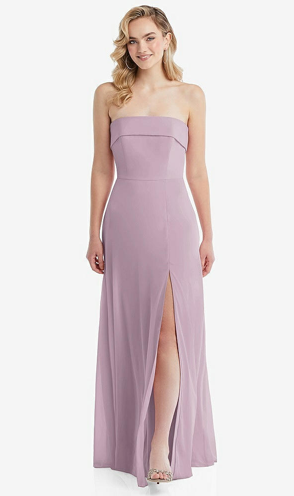 Front View - Suede Rose Cuffed Strapless Maxi Dress with Front Slit