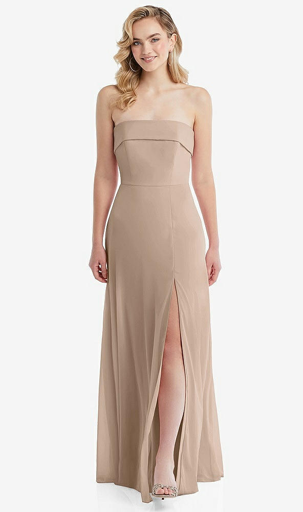 Front View - Topaz Cuffed Strapless Maxi Dress with Front Slit