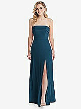 Front View Thumbnail - Atlantic Blue Cuffed Strapless Maxi Dress with Front Slit