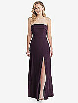 Front View Thumbnail - Aubergine Cuffed Strapless Maxi Dress with Front Slit