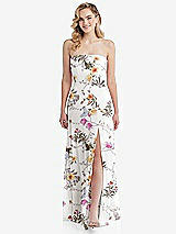 Front View Thumbnail - Butterfly Botanica Ivory Cuffed Strapless Maxi Dress with Front Slit