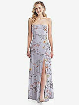 Front View Thumbnail - Butterfly Botanica Silver Dove Cuffed Strapless Maxi Dress with Front Slit