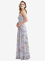 Side View Thumbnail - Butterfly Botanica Silver Dove Cuffed Strapless Maxi Dress with Front Slit