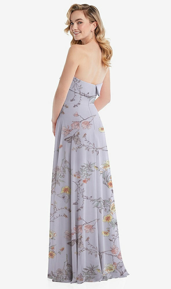 Back View - Butterfly Botanica Silver Dove Cuffed Strapless Maxi Dress with Front Slit