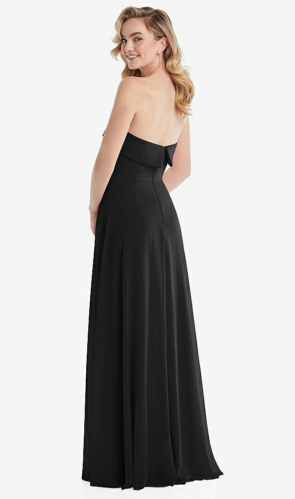 Back View - Black Cuffed Strapless Maxi Dress with Front Slit