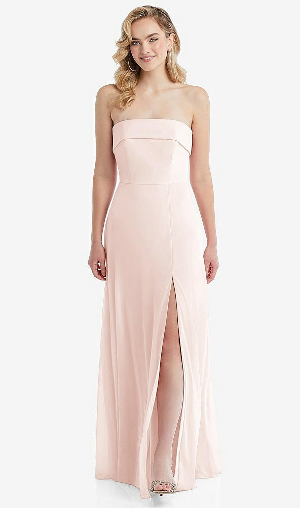 Front View - Blush Cuffed Strapless Maxi Dress with Front Slit