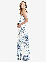 Side View Thumbnail - Cottage Rose Dusk Blue Cuffed Strapless Maxi Dress with Front Slit