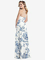 Rear View Thumbnail - Cottage Rose Dusk Blue Cuffed Strapless Maxi Dress with Front Slit
