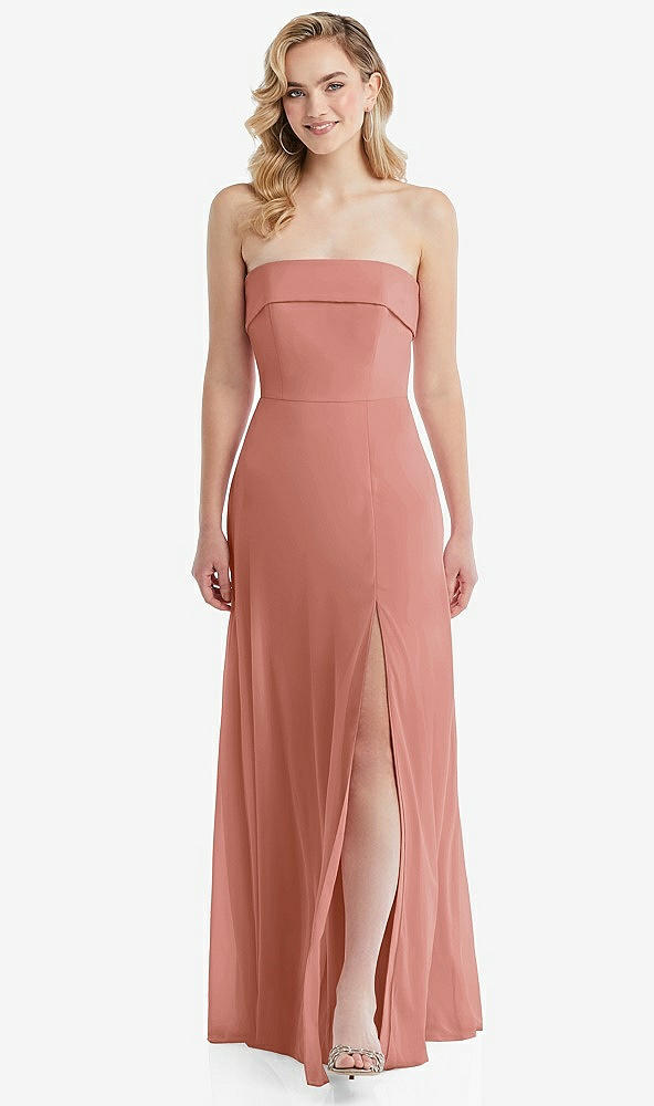 Front View - Desert Rose Cuffed Strapless Maxi Dress with Front Slit