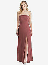 Front View Thumbnail - English Rose Cuffed Strapless Maxi Dress with Front Slit