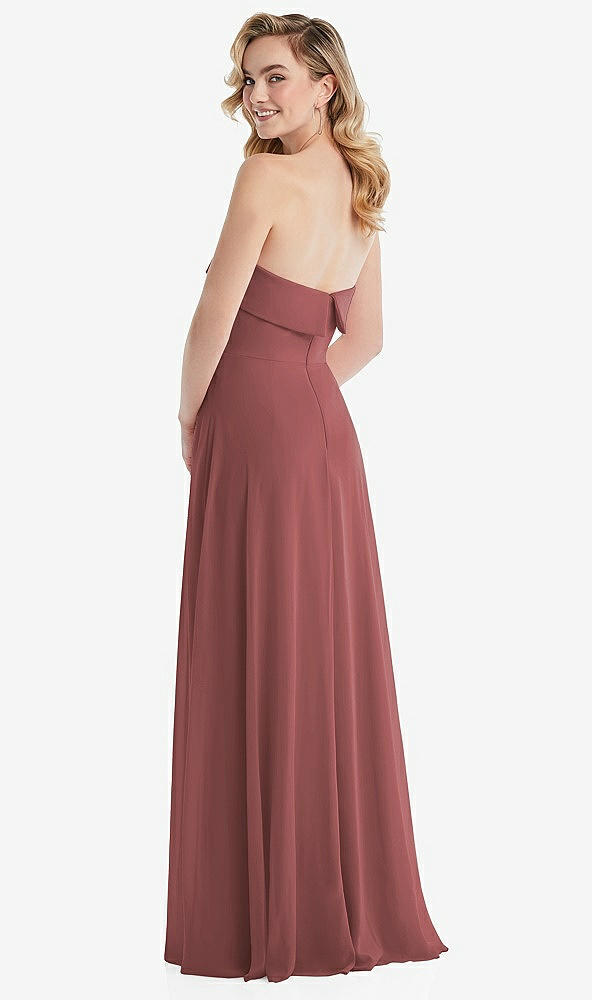 Back View - English Rose Cuffed Strapless Maxi Dress with Front Slit