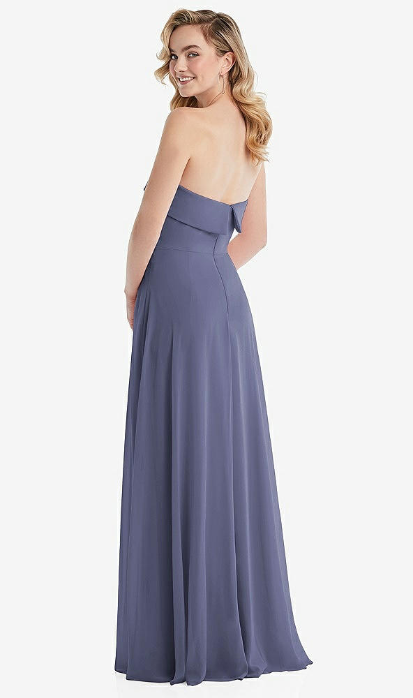 Back View - French Blue Cuffed Strapless Maxi Dress with Front Slit