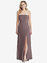 Front View Thumbnail - French Truffle Cuffed Strapless Maxi Dress with Front Slit