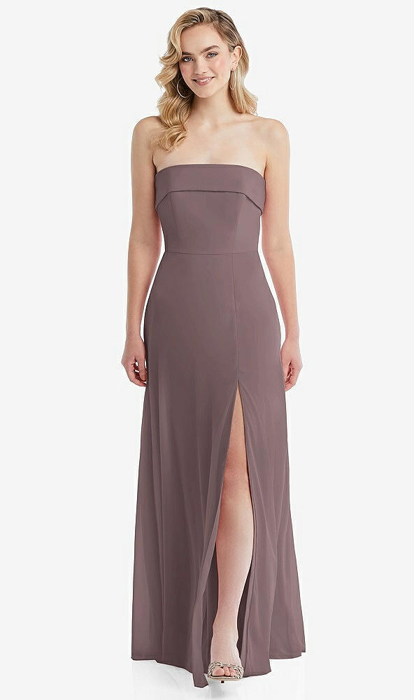 Front View - French Truffle Cuffed Strapless Maxi Dress with Front Slit