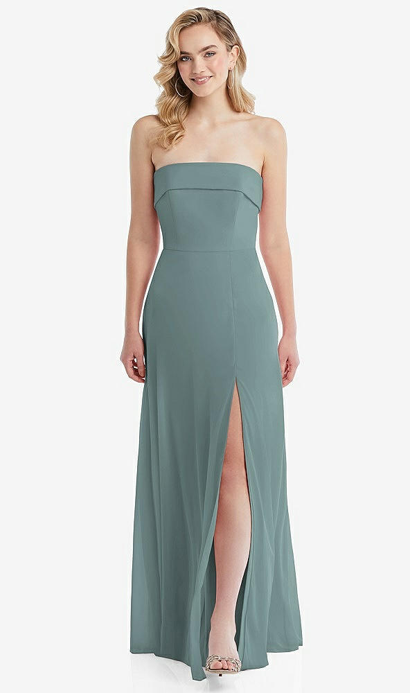Front View - Icelandic Cuffed Strapless Maxi Dress with Front Slit
