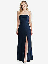Front View Thumbnail - Midnight Navy Cuffed Strapless Maxi Dress with Front Slit