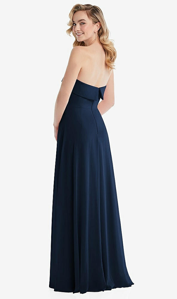 Back View - Midnight Navy Cuffed Strapless Maxi Dress with Front Slit