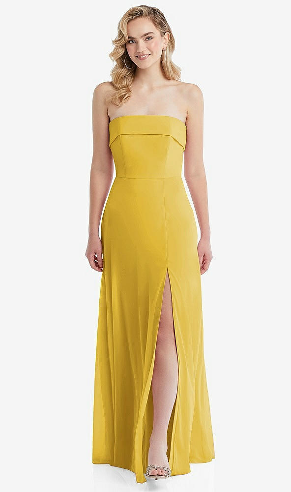 Front View - Marigold Cuffed Strapless Maxi Dress with Front Slit