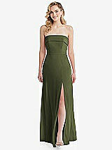 Front View Thumbnail - Olive Green Cuffed Strapless Maxi Dress with Front Slit