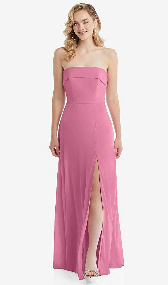 Front View - Orchid Pink Cuffed Strapless Maxi Dress with Front Slit