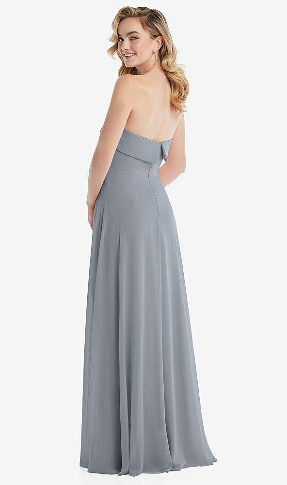 Back View - Platinum Cuffed Strapless Maxi Dress with Front Slit