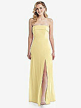 Front View Thumbnail - Pale Yellow Cuffed Strapless Maxi Dress with Front Slit