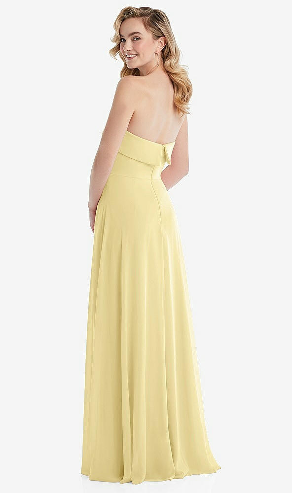 Back View - Pale Yellow Cuffed Strapless Maxi Dress with Front Slit