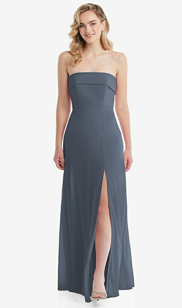 Front View - Silverstone Cuffed Strapless Maxi Dress with Front Slit