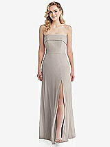 Front View Thumbnail - Taupe Cuffed Strapless Maxi Dress with Front Slit