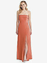Front View Thumbnail - Terracotta Copper Cuffed Strapless Maxi Dress with Front Slit