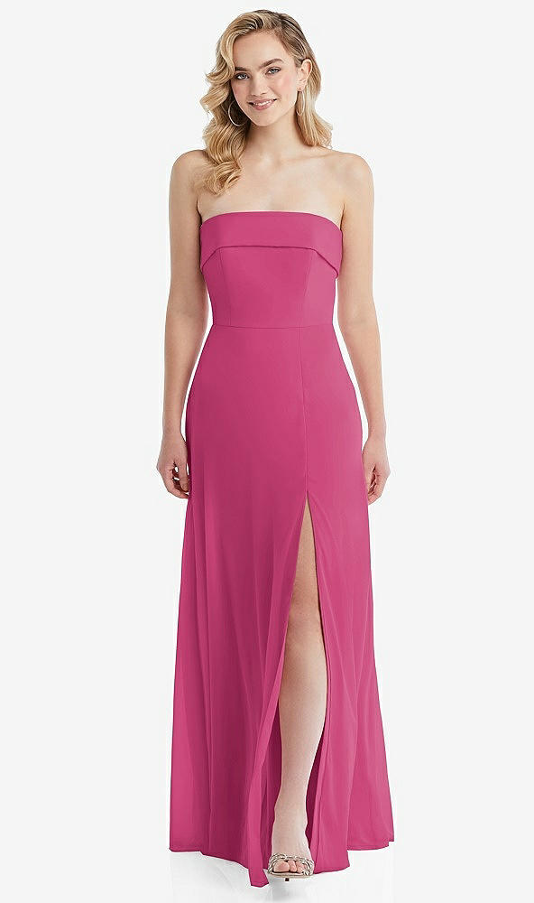 Front View - Tea Rose Cuffed Strapless Maxi Dress with Front Slit