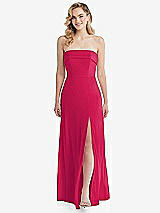 Front View Thumbnail - Vivid Pink Cuffed Strapless Maxi Dress with Front Slit