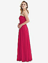 Side View Thumbnail - Vivid Pink Cuffed Strapless Maxi Dress with Front Slit