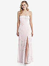 Front View Thumbnail - Watercolor Print Cuffed Strapless Maxi Dress with Front Slit