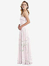 Side View Thumbnail - Watercolor Print Cuffed Strapless Maxi Dress with Front Slit