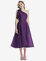 Front View Thumbnail - Majestic Scarf-Tie One-Shoulder Organdy Midi Dress 