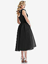 Rear View Thumbnail - Black Scarf-Tie One-Shoulder Organdy Midi Dress 