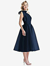 Side View Thumbnail - Midnight Navy Scarf-Tie One-Shoulder Organdy Midi Dress 