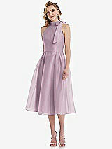 Front View Thumbnail - Suede Rose Scarf-Tie High-Neck Halter Organdy Midi Dress
