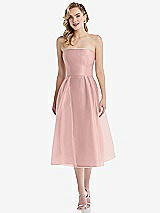 Front View Thumbnail - Rose - PANTONE Rose Quartz Strapless Pleated Skirt Organdy Midi Dress