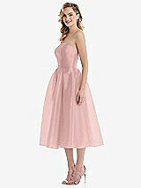 Side View Thumbnail - Rose - PANTONE Rose Quartz Strapless Pleated Skirt Organdy Midi Dress